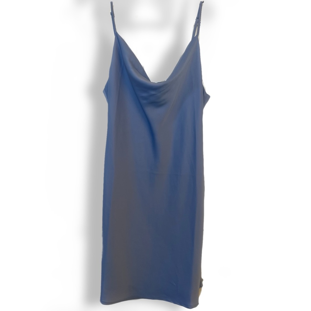 Small Baby Blue Satin Cowl Neck Mini Slip Dress